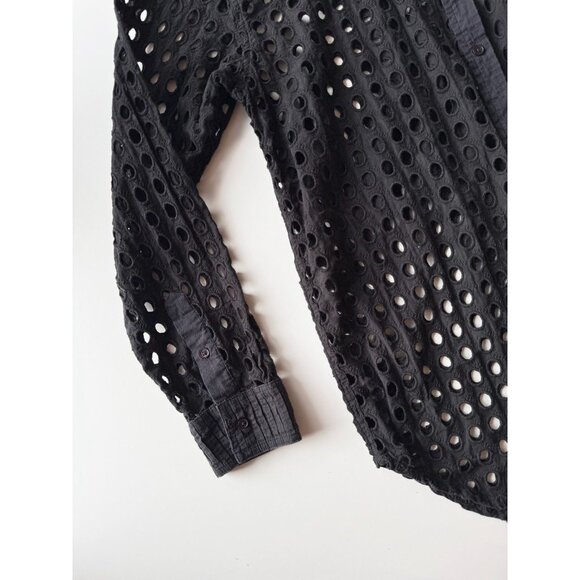 SOLID & STRIPED Black Cotton Eyelet Oxford Tunic Button Up Cover-Up, Size S - Picture 9 of 14